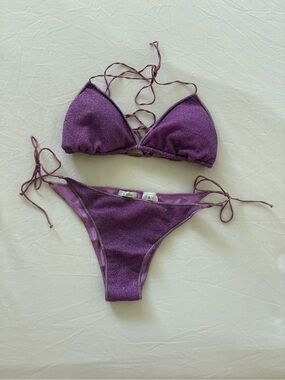 Oseree Women's Purple Shimmer Triangle Tie-Side Bikini NWOT Never Worn